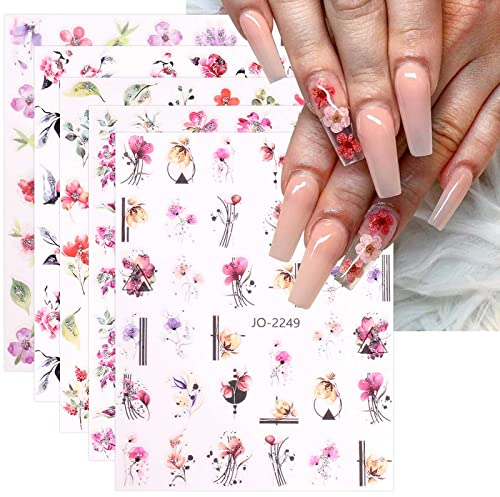 JMEOWIO Primavera Fiore Adesivi Unghie Nail Art 12 Fogli Stickers Unghie Autoadesivi Decorazioni Unghie Nail Art Disegni