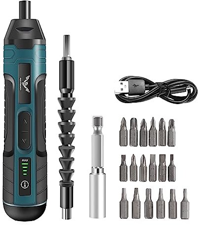 JENABOM Electric Cordless Screwdriver, 3.6V Rechargeable Screwdriver, 5N.m Max Torque, 4-Gear Torque, LED Light,18 Pcs, Ideal for Daily & Light Industrial Use