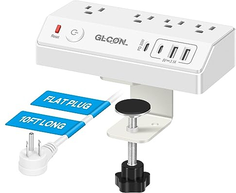 Desk Clamp Power Strip USB C - Charging Station for Multiple Devices - Multi Plug Outlet Extender - Desktop Mount Surge Protector with 4 Outlets 4 USB Ports for Phone, Tablet, Computer