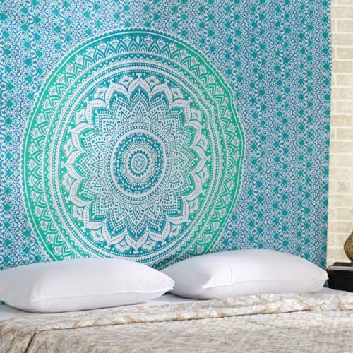 RAJRANG Arazzo mandala appeso a parete verde mare per la camera da letto e il soggiorno Arazzi in cotone bohémien appesi a parete boho 213 x 137 cm