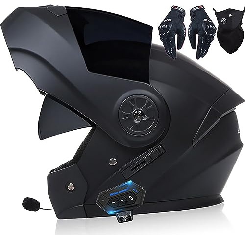 Letetexi Bluetooth Integrado Casco Moto Modular para Mujeres Hombres, Cascos Integrales ECE Homologado, Casco Abatible con Doble Visera Casco de Motocicleta para Adultos Casco Scooter
