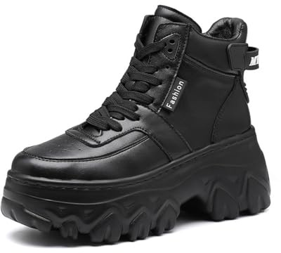 ANUFER Mujeres Plataforma Zapatillas Gruesas Caña Alta con Cordones Tobillo Botines Negro SD5A1024 EU38