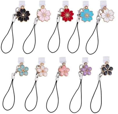 OLYCRAFT Type-C Dust Plug Charm Mobile Dust Plugs with Cherry Blossom Pendants Small Flower Cell Phone Charms Charging Port Plugs Pendants for Type-C USB Cell Phone