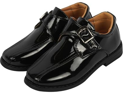 A2Z 4 Kids Boys Teens School Shoes Black Patent PU Formal Uniform Trainers Touch Fastening Strap Durable Non-Slip TPR Sole Comfortable Cushioned Fit Lightweight UK Childrens Shoe Size 10 to 5 UK