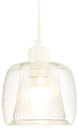 Modern Double Clear Glass Rounded Pendant Light Shade with Inner Ribbed Detail| 14cm x 14cm | for Kitchen Islands Lounge Dining Room etc by Happy Homewares