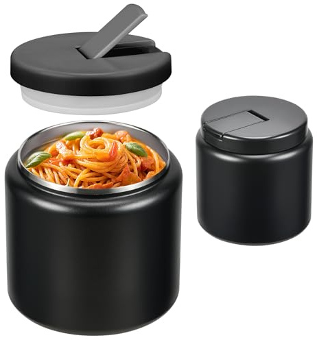 26oz Soup Thermo for Hot Food Kids with Buckle Lid Insulated Vacuum Food Jar Wide Mouth Leakproof Stainless Steel Lunch Container (Black)