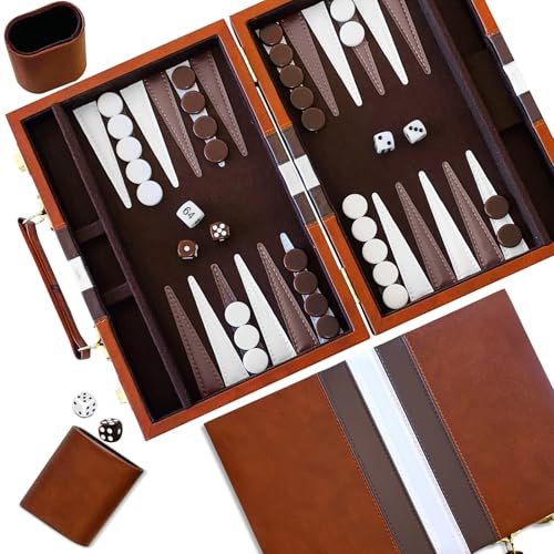 YZNlife Backgammon Jeu de société classique pour 2 joueurs avec étui en cuir de qualité supérieure, portable et de voyage pour enfants et adultes (38,1 cm)