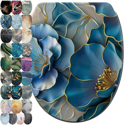 Sanilo WC Sitz mit Absenkautomatik & Schnellverschluss, Toilettendeckel per Knopfdruck abnehmbar, einfache Montage von oben (Bluemara)