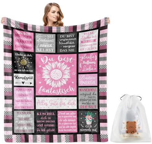 Gute Besserung Geschenke für Frauen, 150x130CM Decke mit Eine Tasche mit Kordelzug, Geschenk Schwester, Aufmunterung Geschenke, Geschenke für Frauen Freundin Schwester Kollegin Ehefrau und Mutter