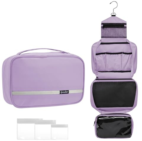 homchen Hängende Toilettentasche Travel Kit für Männer Frauen, Upgrade Große Kapazität Waschtasche Make-up Tasche mit 4 Fächern, Faltbare Kompakte Größe (Lila)