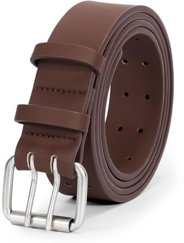 LEACOOLKEY PU-Ledergürtel für Herren mit Doppelschnalle Arbeitsgürtel für Jeans 2 Löcher Casual für Herren, braun, 135cm(Adatto per vita fino a 117cm)