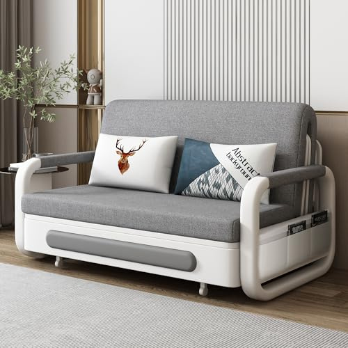 Multifunctional Folding Sofa Bed with Storage & Latex Mattress - 2-Seater Convertible Sofa Bed double Metal Frame (158cm/128cm) Grey & White Ideal for Living Room Study Apartment