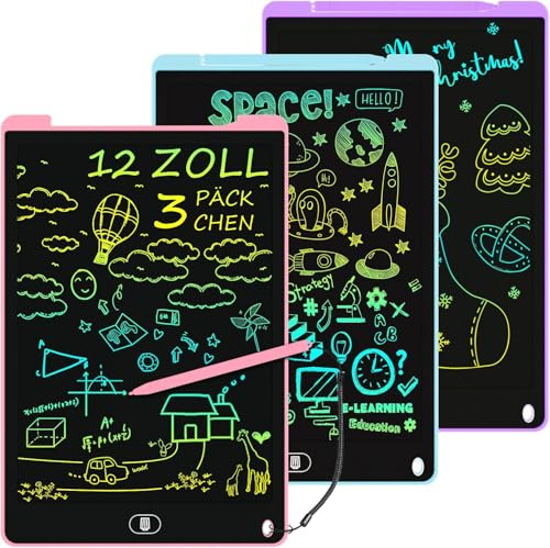 3 Pack Tablette Dessin Enfants 12 Pouces, Electight Tablette d'écriture LCD Colorée, Tablettes Graphiques avec Bouton D'effacement &Verrouillage, Jouets pour Filles Garçons Bleu+Rose+Violet