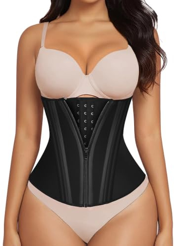 SHAPERX Waist Trainer for Women Underbust Corset Shapewear Tummy Control Workout Waist Cincher Body Shaper Zipper and Hooks, SZ7310-Black-L