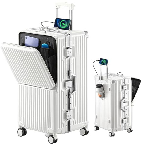 Generisch Koffer Premium, Trolley Koffer Reisekoffer, Universalrad, Aufgegebenes Gepäck, Handgepäck Reisekoffer, Wiederaufladbar Rollkoffer 4 Rollen (Weiß, 26in)