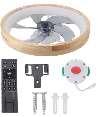 Fockety Ceiling Fan with Light, 19.7 Inch Modern Flush Mount LED Wood Trim Ceiling Fan, Dimmable Remote Control 6 Speed Quiet Reversible Motor with Stepless Color Temperature for