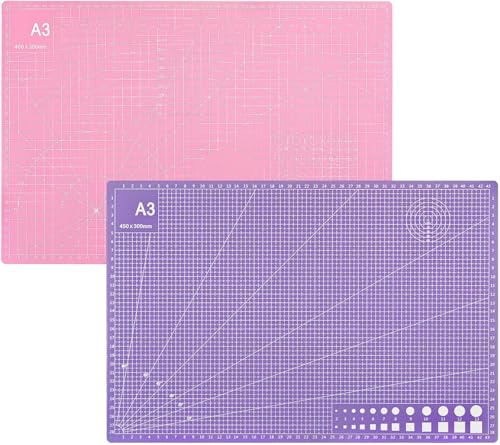 Minifactory Self Healing Cutting Mat, A3 Double Sided 5-Ply Thickened Rotary Cutting Sewing Mat with Inch & Metric Grid, Durable Craft Cutting Board (Purple/Pink 45 * 30cm)