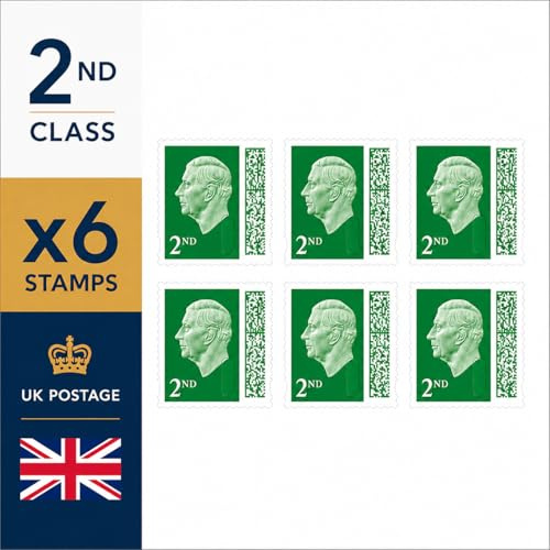 2nd Class Stamps - 6 Pack - Barcoded Self Adhesive Postage Stamp for UK Letter - Self Adhesive Stamps