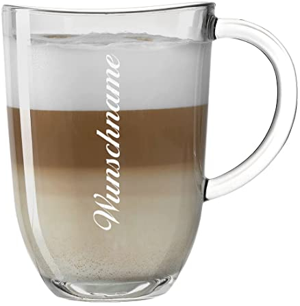 Leonardo Kaffeebecher Glas mit Henkel Personalisiert mit Gravur - Latte-Macchiato Kaffeetasse 380 ml für Cappuccino und Espresso - Kaffee-Glas Geschenk-Idee zum Geburtstag - Motiv Classic