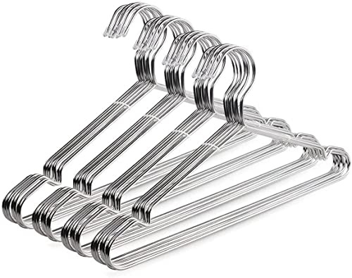 OIKA 40 Pack Stainless Steel Hangers with Grooves - Space Saving Closet Hangers, Heavy Duty Rustproof Metal Clothes Hangers for Tank Tops/Cardigans, Dorm & Outdoor Drying (Silver)
