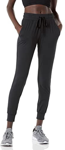 Amazon Essentials Pantalon de Jogging Stretch en Tissu Tech Brossé (Grandes Tailles Disponibles) Femme, Noir, 3XL Grande Taille