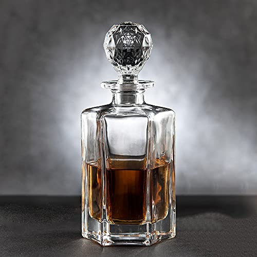 Carafe à décanter en verre avec bouchon géométrique hermétique - Carafe à whisky pour vin, bourbon, brandy, alcool, jus, eau, bain de bouche. Verre italien sans plomb (750 ml/NO.6)