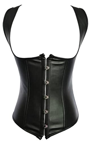 KUOSE Damen Unterbrust Korsett Taillen Gothic Leder Corsage Schwarz Übergrößen S-6XL (38-40, Schwarz)
