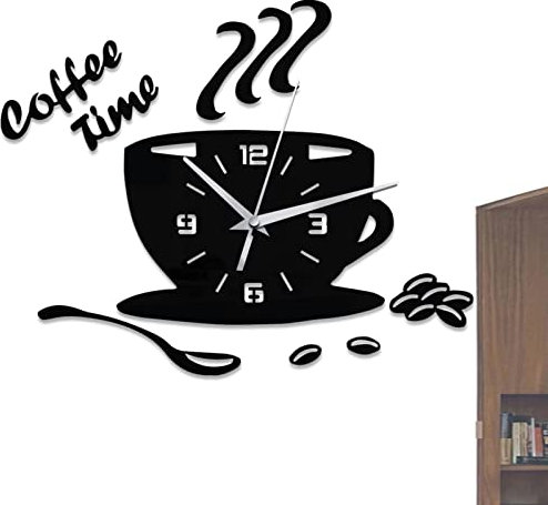 Horloge murale 3D en forme de tasse à café, horloge murale créative pour l'heure du café, horloge murale créative en acrylique, fonctionne avec piles, facile à lire A/a