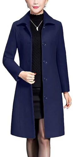 Jenkoon Women's Wool Trench Coat Winter Long Thick Overcoat Walker Coats(Navy,L)