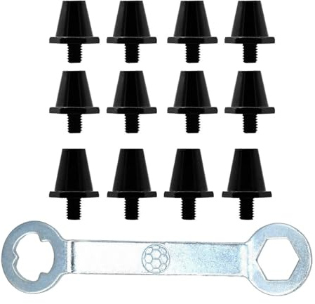 rockible 12x crampons de chaussures de Football, accessoires de piste, antidérapants, vis M5, pointes de remplacement universelles, goujons de chaussures de, 13mm 15mm, Noir avec clé