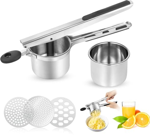 VFANDV Schiacciapatate, Manuale Schiacciapatate Passapatate Acciaio Inox Purè di Verdure Schiacciapatate con 3 Setacci Spaetzle Intercambiabili per Purè di Patate Frutta Verdure Bébé