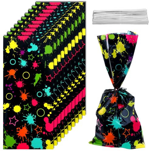 100 Stück Kleine Tüten für Süßigkeiten, 27.5 * 12.5cm Süßigkeiten Tüten Kleine Geschenktüten Geburtstag Tüten Candybar Süßigkeiten Mitgebsel Tüten mit 100 Silber Krawatten