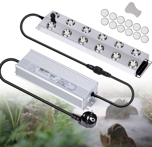 MOGOULUA Fendinebbia a 12 teste ultrasoniche dispositivo di nebbia con alimentatore di rete impermeabile da 400 W, pesante 8,5 l/h, dispositivo di nebbia del cortile interno, umidificatore stagno,