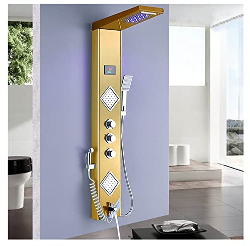 ZYHSIJOBASS Duschblandarsystem regnvattenfall LED-duschpanel svart duschpelare torn digital display 3 handtag blandare kran duschblandare med spray och bidé