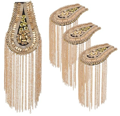 NICENEEDED 4 PCS Épaulettes à Pompon en Métal Épaulettes en Perles de Strass Dorés Épaulettes à Maillons avec Broches Broche Insigne de Planches pour Hommes