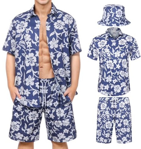 Joyesplay Chemise hawaïenne pour homme - Chemise de plage tropicale à fleurs, bleu, XL