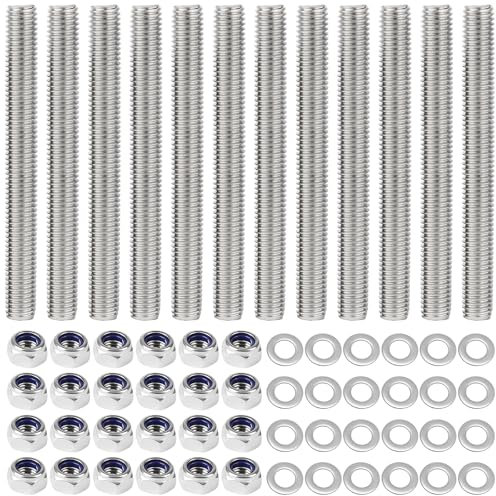 TTYSHIP® 12 Pcs Tige Filetée M8, Tiges Filetées M8 x 100mm en Acier Inoxydable 304 avec 24 Écrou Hexagonal et 24 Rondelles pour Secteur de la Construction