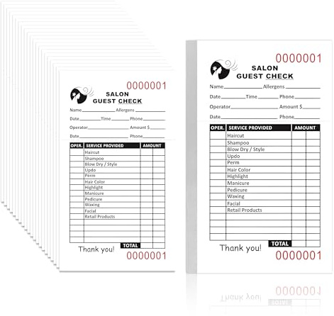 6 PCS Salon Check Pad Guest Checks Books 3×5.1 inch with Serial Numbers Spa Waiter Check Order Book Beauty Salon Receipt Tickets Customer Barber Shop Check Book Supplies 100 Sheets Per Book (6)