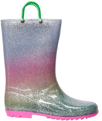 A2Z 4 Kids Bottes de pluie antidérapantes et imperméables en PVC avec poignées de transport pour enfants, motif galoches, galaxie, bottes en caoutchouc légères, parfaites pour les aventures en plein