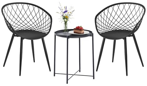 GOKHOMX - Juego de mesa de balcón y 2 sillas para jardín, para balcón, terraza, bordes de piscina, café, negro