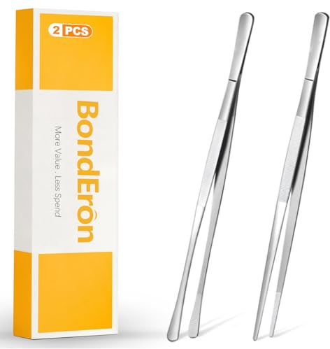 BondEron Set di 2 pinzette da cucina in acciaio inox, lunghezza 30 cm, pinzette per carne per cucinare, arrostire, grigliare, servire, girare, pinza per barbecue, argento