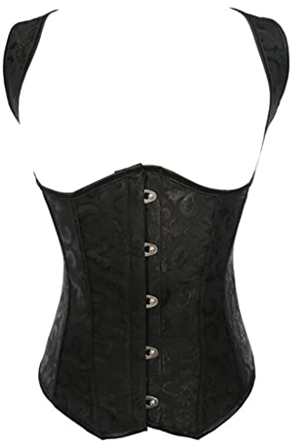 YCHUCH Corsé steampunk de acero para mujer, corsé debajo del busto, con cordones en la cintura, corsé debajo del busto, Negro, L