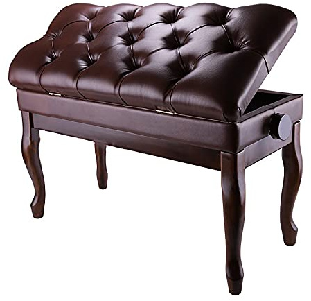 Pianopall justerbar lyxig pianobänk med notfack massivt träpianopall med PU-förtjockad kudde, höjd: 50~60 cm,