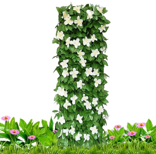 Valla de privacidad – Pared de césped artificial de 40 cm, pantalla de privacidad decorativa expandible con patrón de flores, ABS duradero y diseño de seda, uso al aire libre en el patio trasero