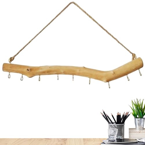 trähängande gren – naturlig drivvsdekoration för och trädgård | handsnidad trägren med hängande sladd, perfekt för väggkonst, boho-, växtvisning, foto H