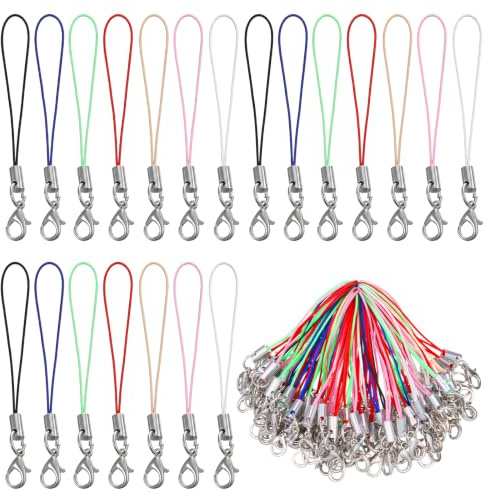 Fyntave 100 Stücke Einfache Handy Lanyard Strap für Schlüssel, Handyschlaufen mit Karabiner, Handyanhänger Schlaufen Karabiner, Mobile Phone Pendant Loops with Carabiner für Anhänger