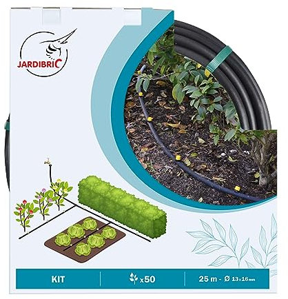 Jardibric - Kit d'Irrigation Goutte à Goutte Ø16 mm - 25m avec 50 Goutteurs, Poinçon, Bouchons et Raccords - Installation Facile pour une Irrigation Précise