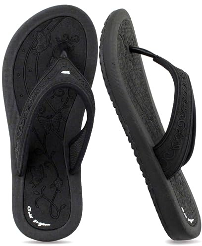 BREEZE Womens Flip Flops, Shower Shoes, House Slippers, Pool, Vocation, Beach Sandals. Cute Woman Sandals Black Size 7.5-8: EU39