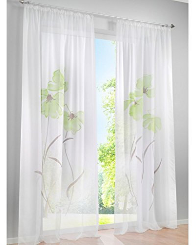 SIMPVALE 2 stücks Gardinenschal Gardine Print Blumen Vorhang für Wohnzimmer Schlafzimmer Gleitschienenvorhang Breite 150cm (Grün, Höhe 145cm)