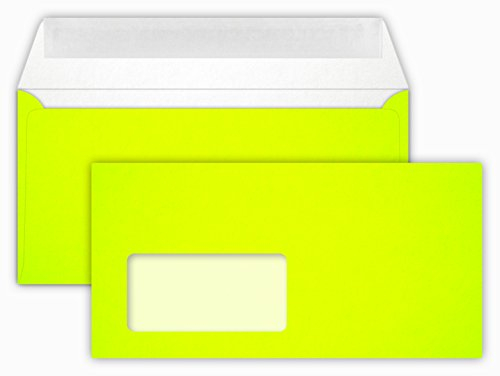 25 / Briefumschläge/Neon Yellow/Gelb/Din lang / 11 x 22 cm/mit Haftstreifen/mit Fenster/Grammatur 100 g/m²
